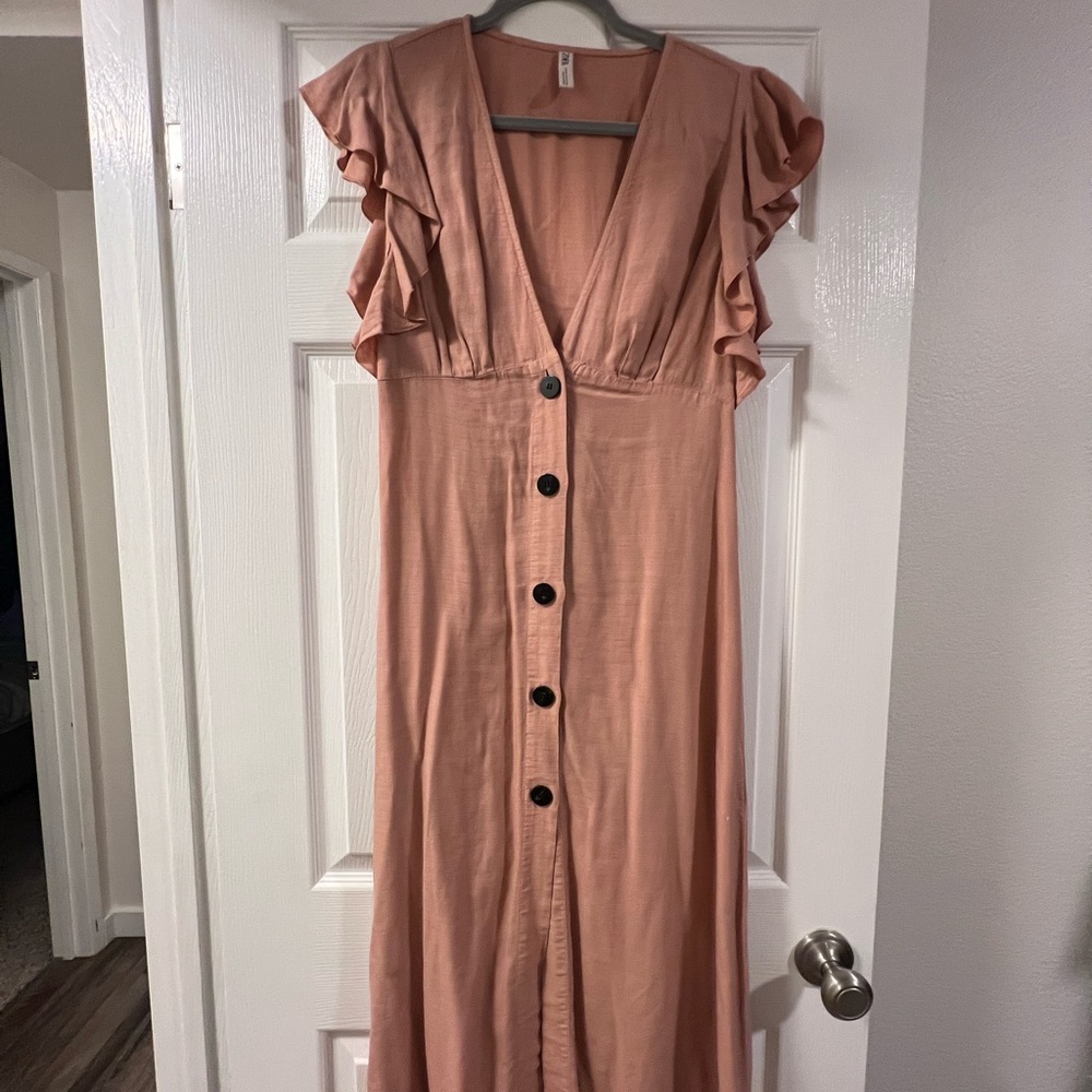 Zara Elegant Peach Ruffle Sleeve Dress